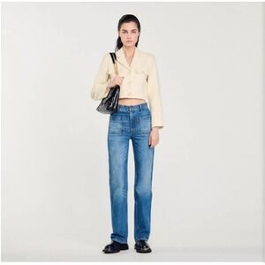 Sandro Jeans Womens 36 US 4/6 Blue High Rise Moore Faded Denim‎ Straight $285